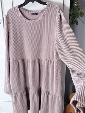 HEIMISH USA Ribbed Tiered Tunic Dress - Dusty Mauve Pink